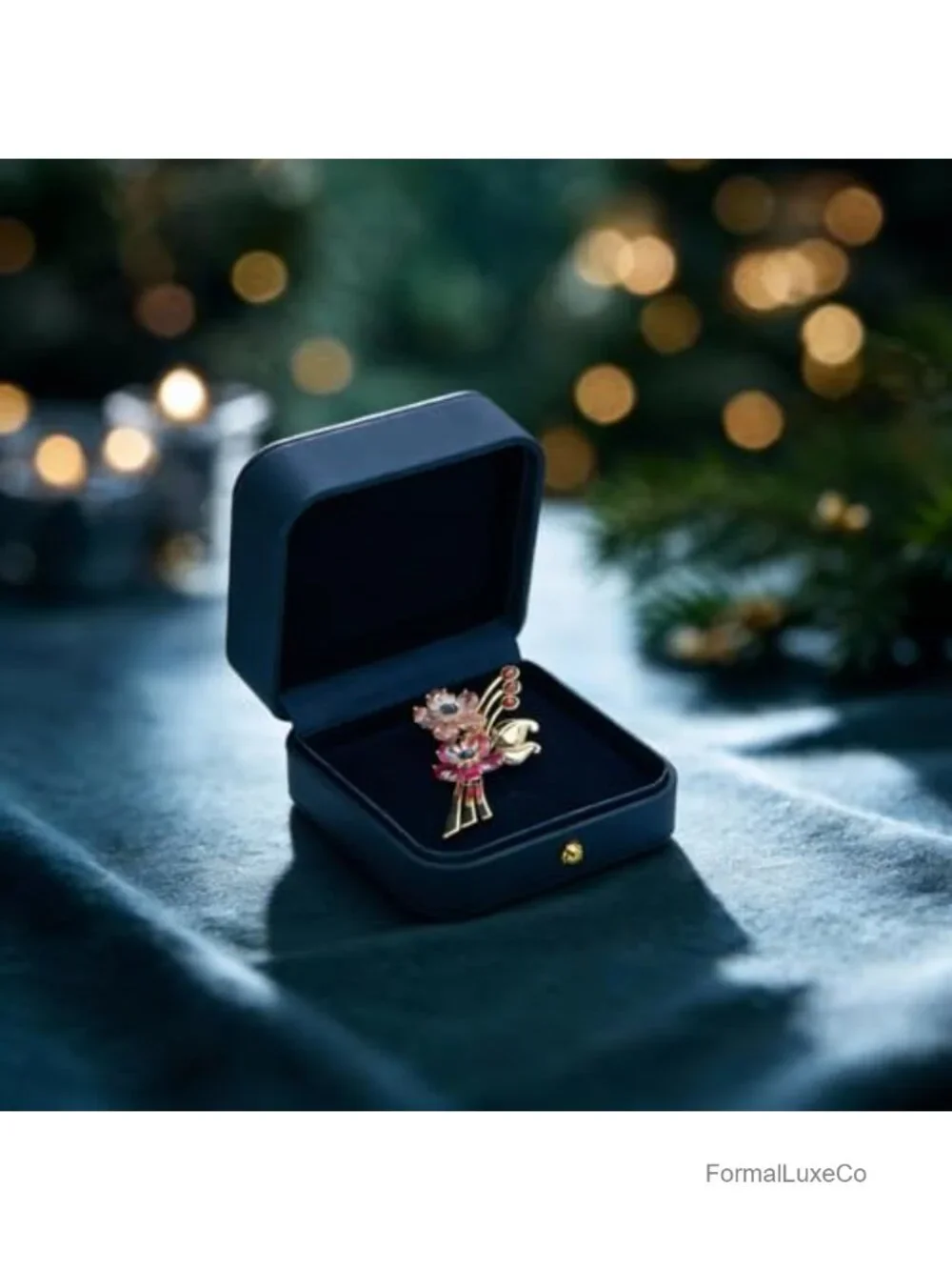 Floral Bouquet Cubic Zirconia Brooch Pin for Women, 18K Gold-Plated Copper